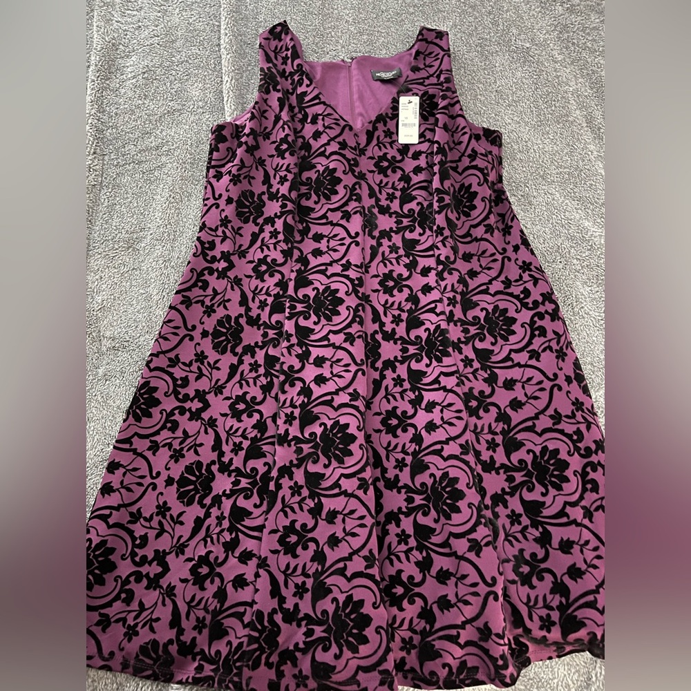 Michel Studio Black and Purple Floral Midi Dress